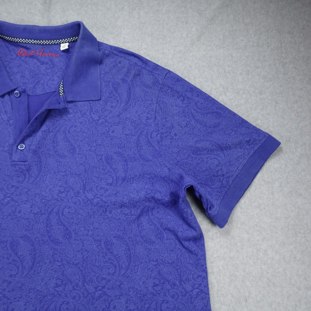 Robert Graham Polo Shirt Mens 3XL Blue Paisley Classic Fit Short Sleeve Cotton - Picture 4 of 16